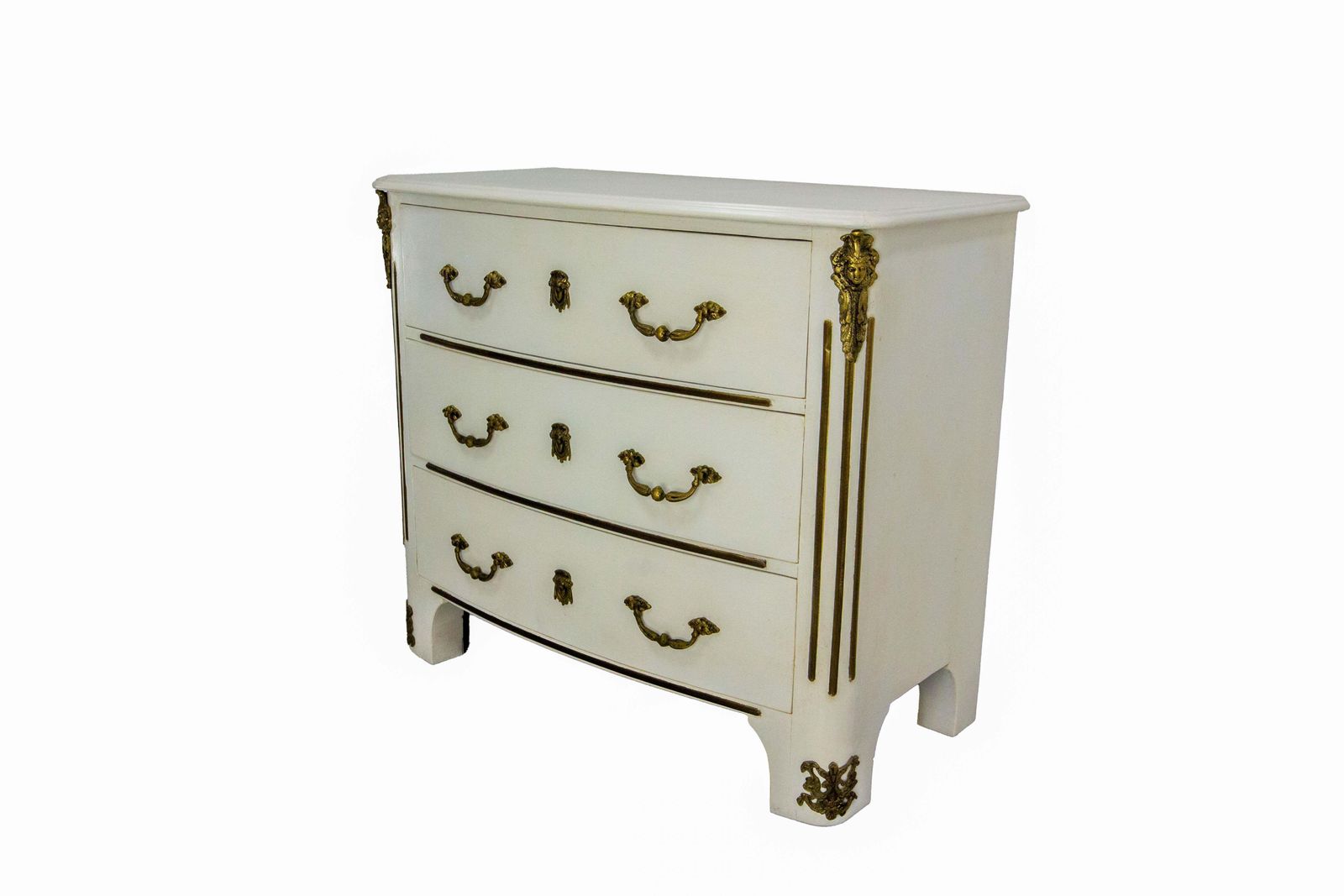 French White Commode Louis XVI Style Chest Of Drawers  Elm & Bronze, 20th Mid C photo Furniture