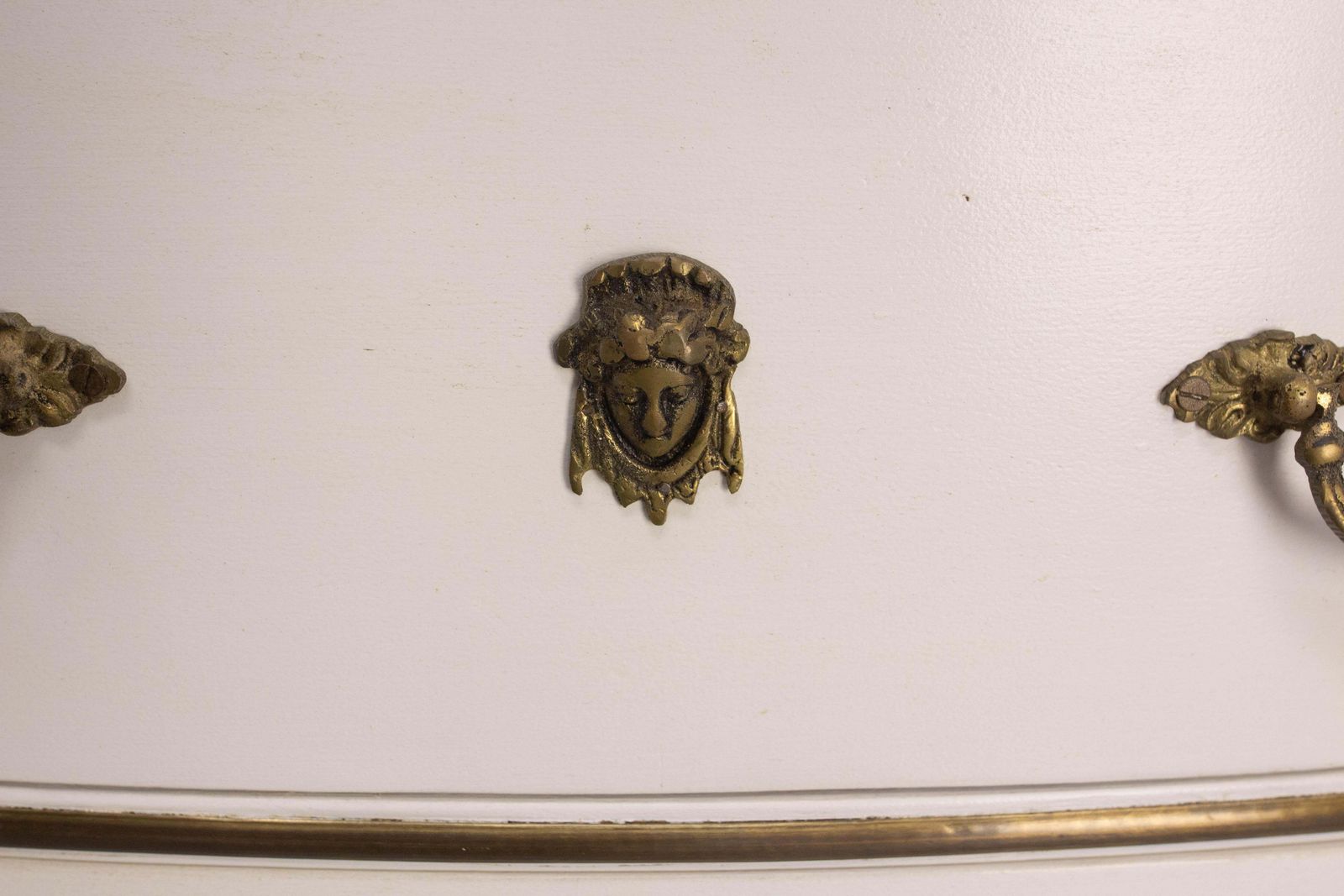 photo for sale French White Commode Louis XVI Style Chest Of Drawers  Elm & Bronze, 20th Mid C
