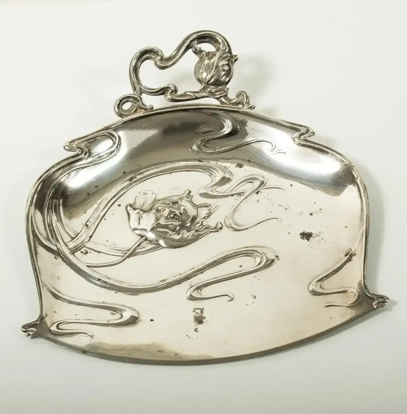 French Art Nouveau Silver Plated Crumb Brush And Pan Set By Victor Saglier photo for sale