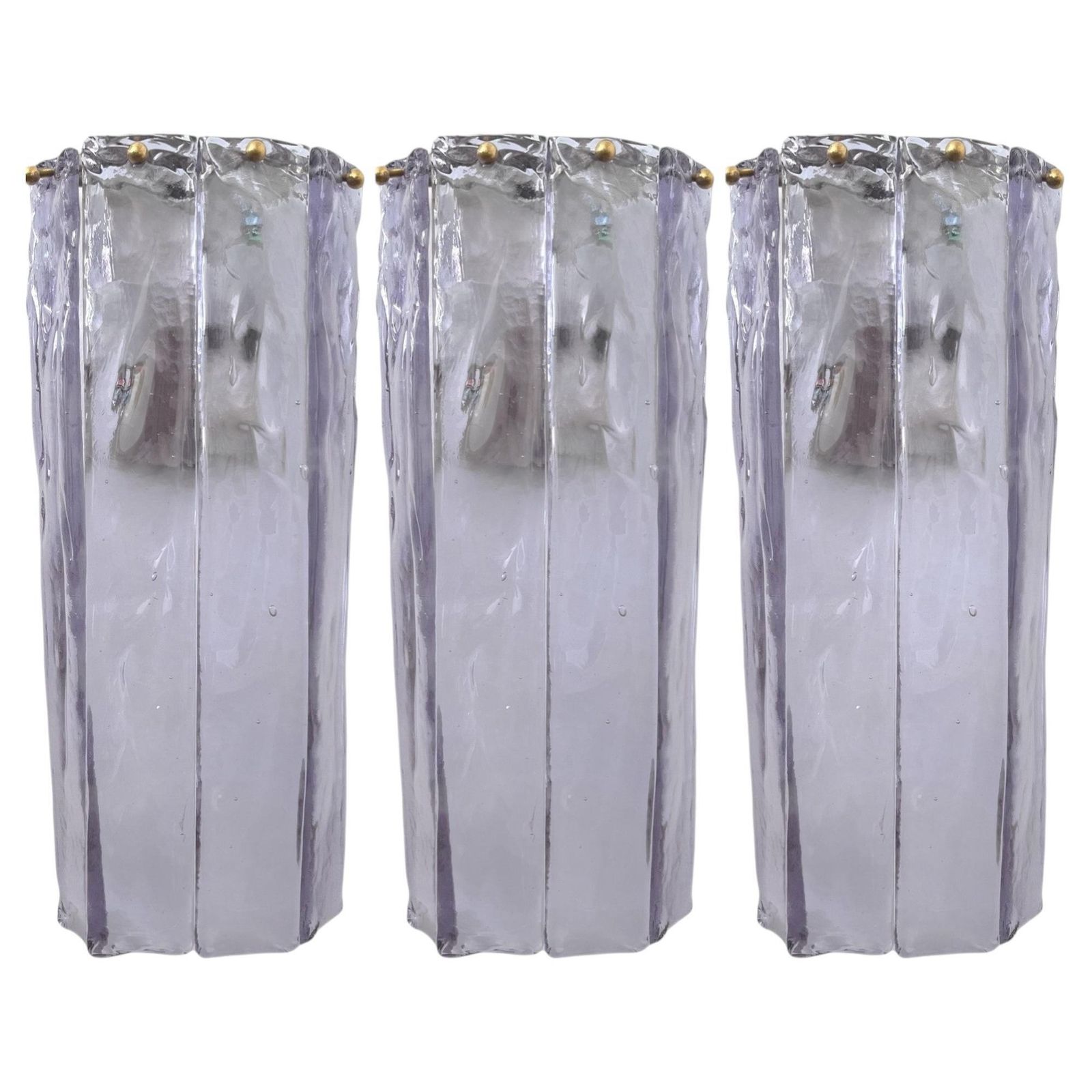 Italian Mid Century Lilac Murano Set Three Of Of Wall Sconces By Mazzega, 1970s