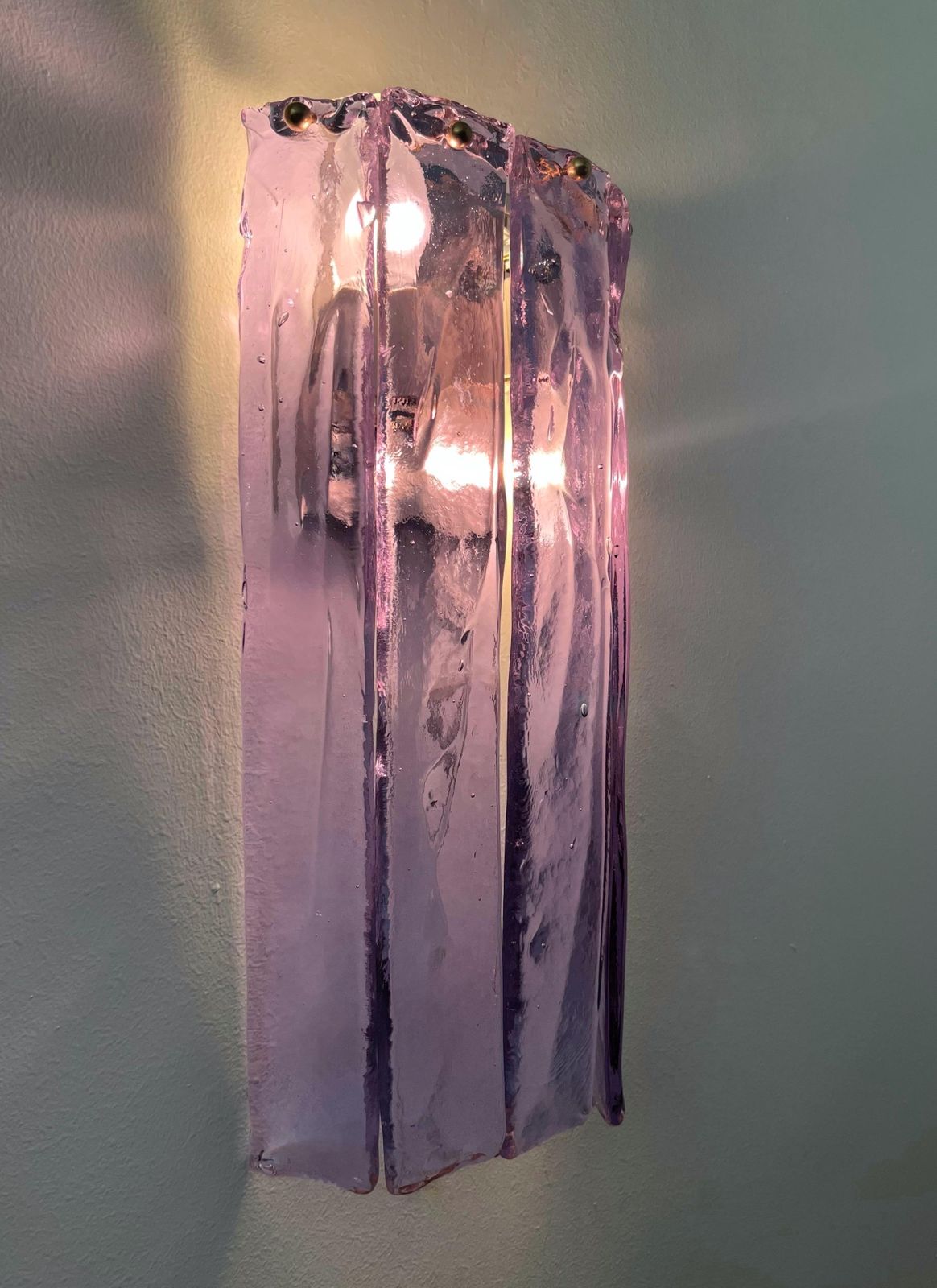 Italian Mid Century Lilac Murano Set Three Of Of Wall Sconces By Mazzega, 1970s photo furniture