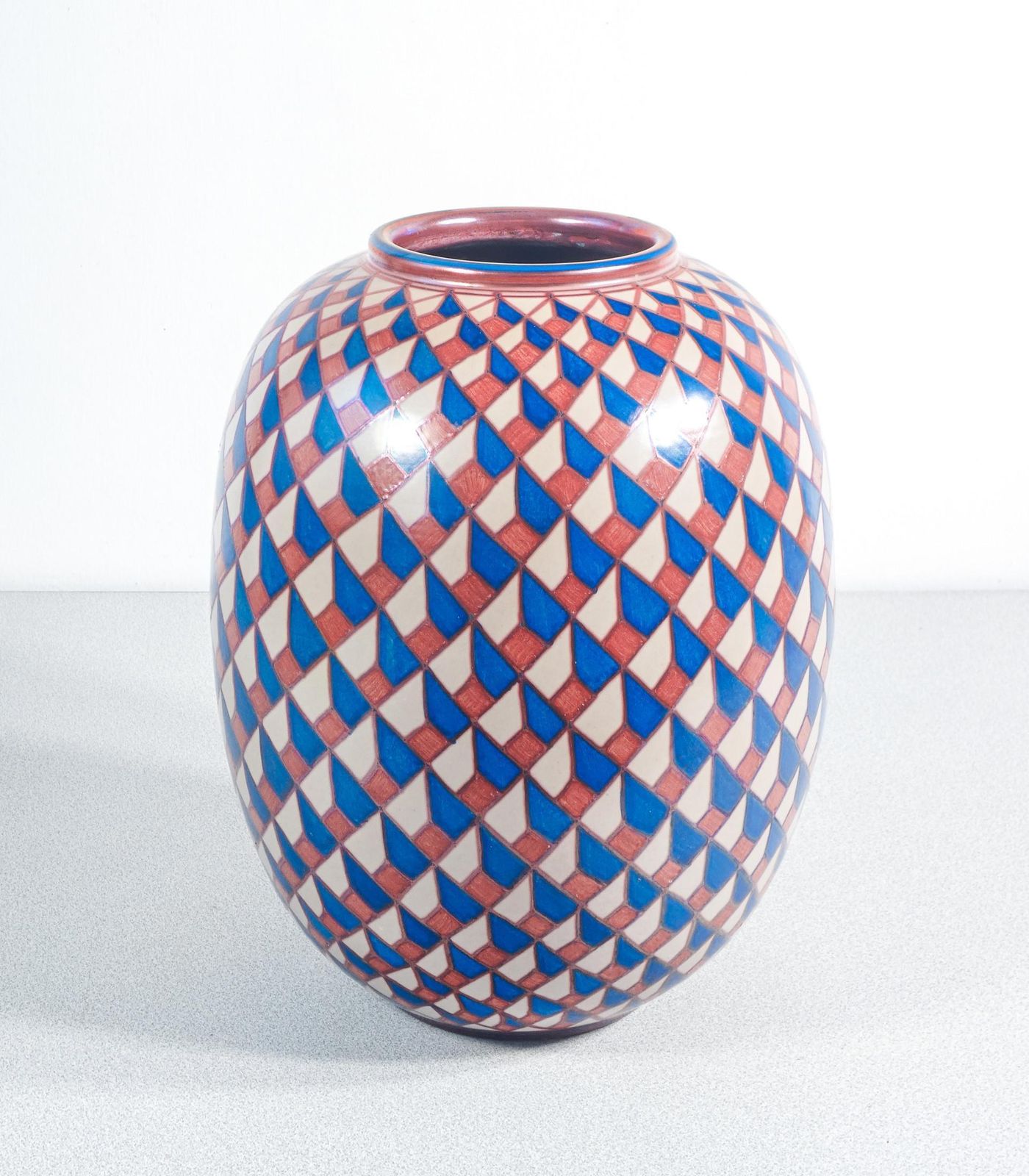 Bottega Vignoli Majolica Vase, Geometric Decoration. Faenza, 1970s photo furniture