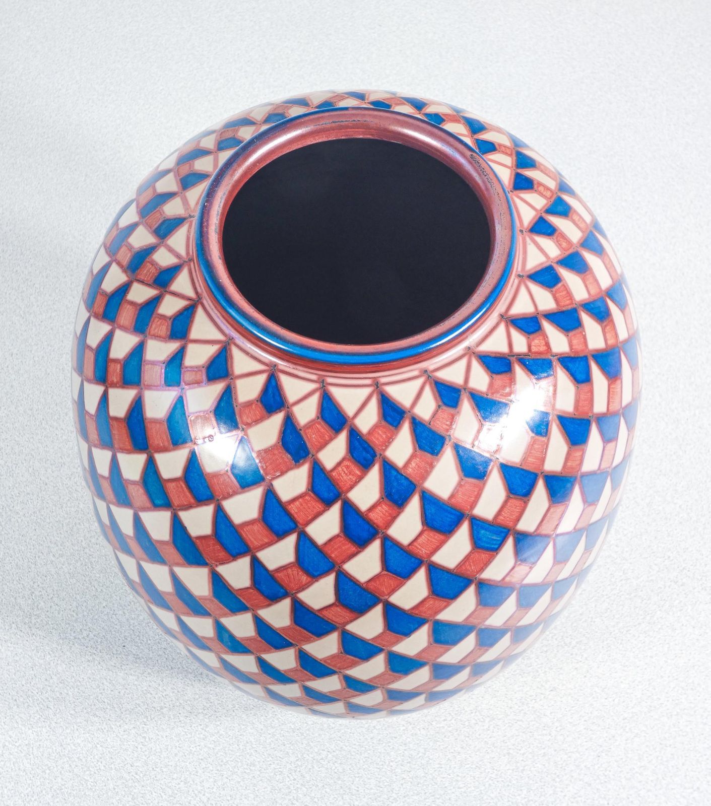 Bottega Vignoli Majolica Vase, Geometric Decoration. Faenza, 1970s photo Home Decor
