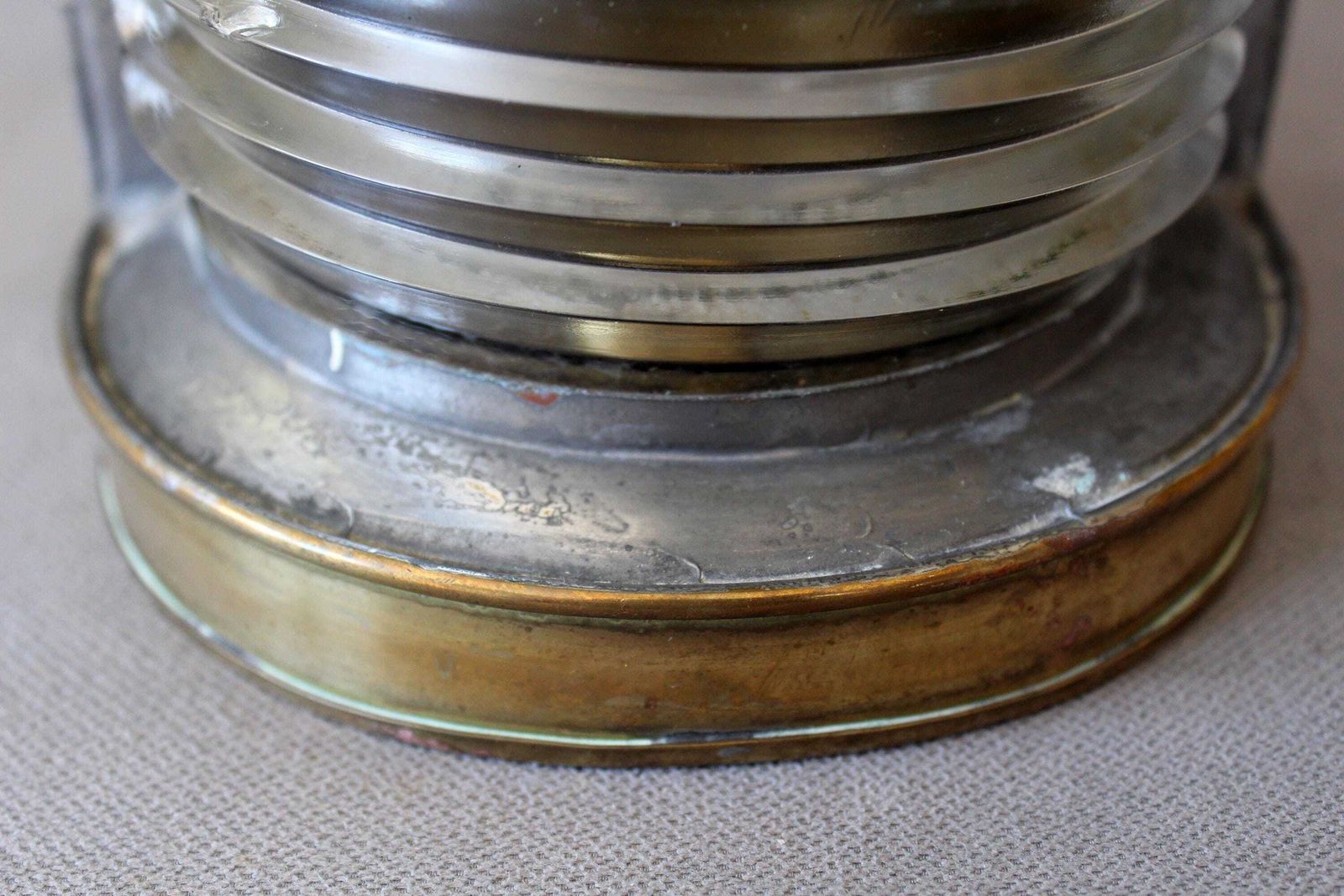 photo for sale Large Antique Brass Marine Lamp With Glass Fresnel Lens, Was Converted To Electric But Needs Rewiring, Navigational Ship, Country Farmhouse