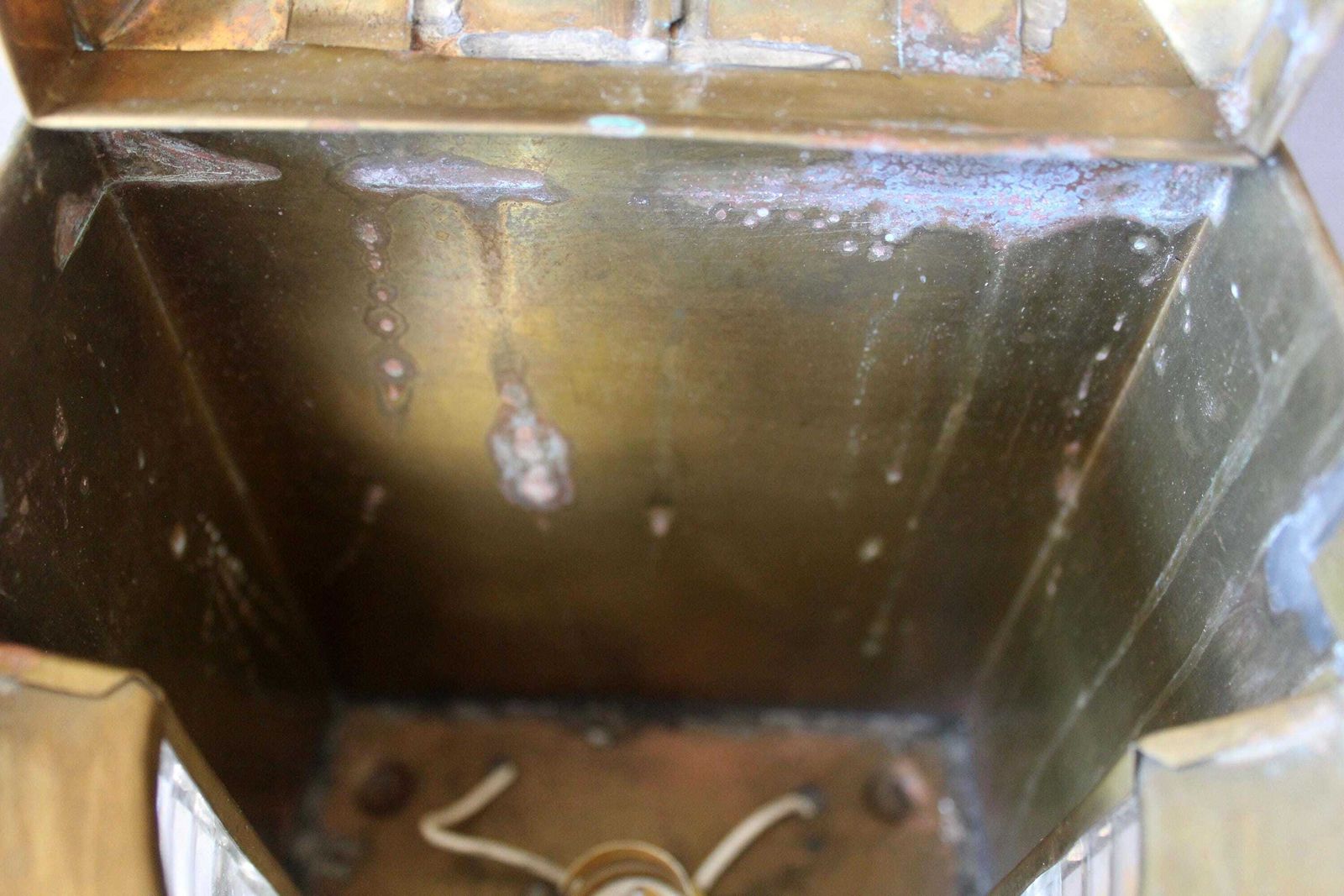 photo buy Large Antique Brass Marine Lamp With Glass Fresnel Lens, Was Converted To Electric But Needs Rewiring, Navigational Ship, Country Farmhouse