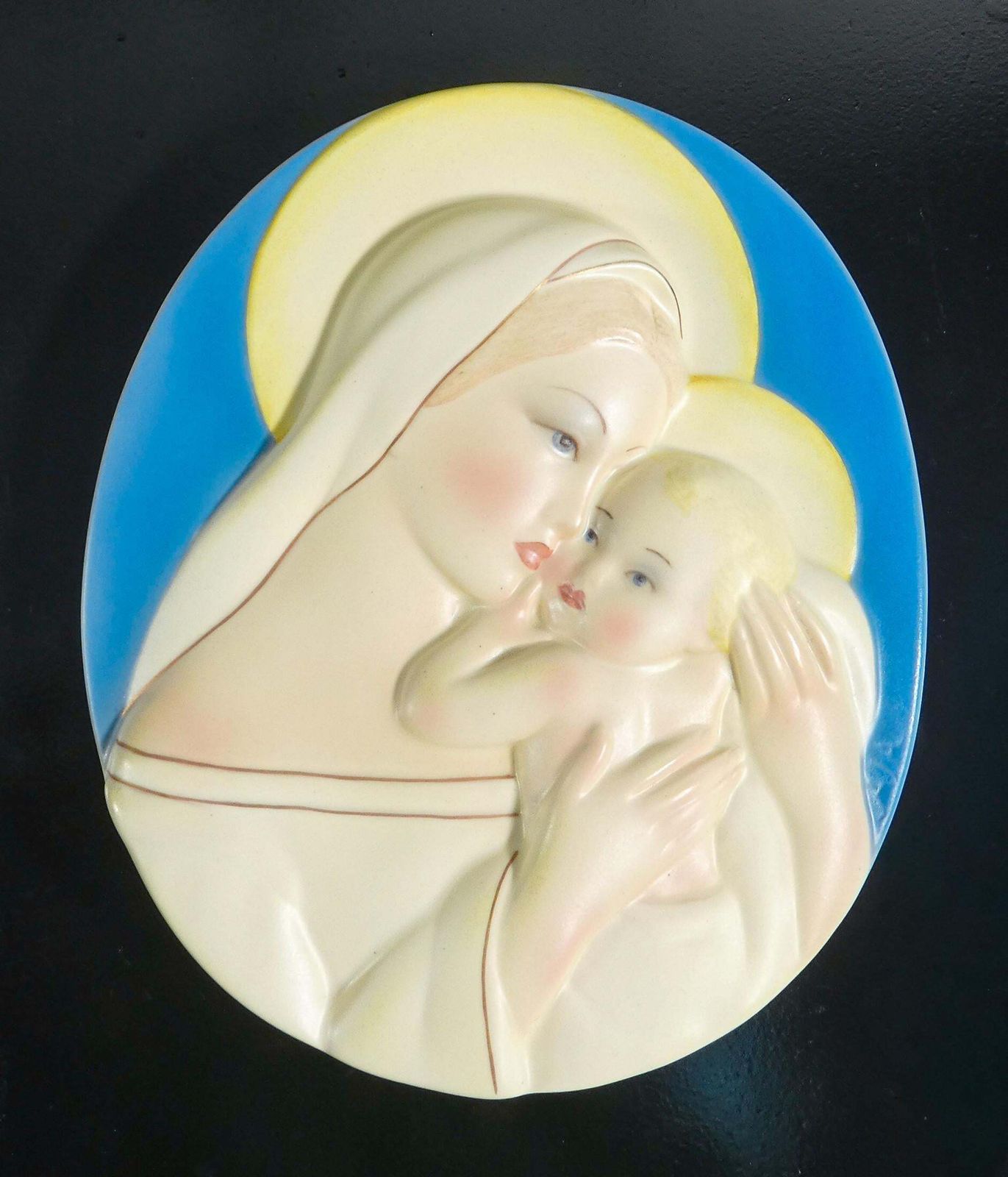 Ceramic Medallion Madonna And Child, Lenci With Aja Signature. Turin, 1930s photo furniture