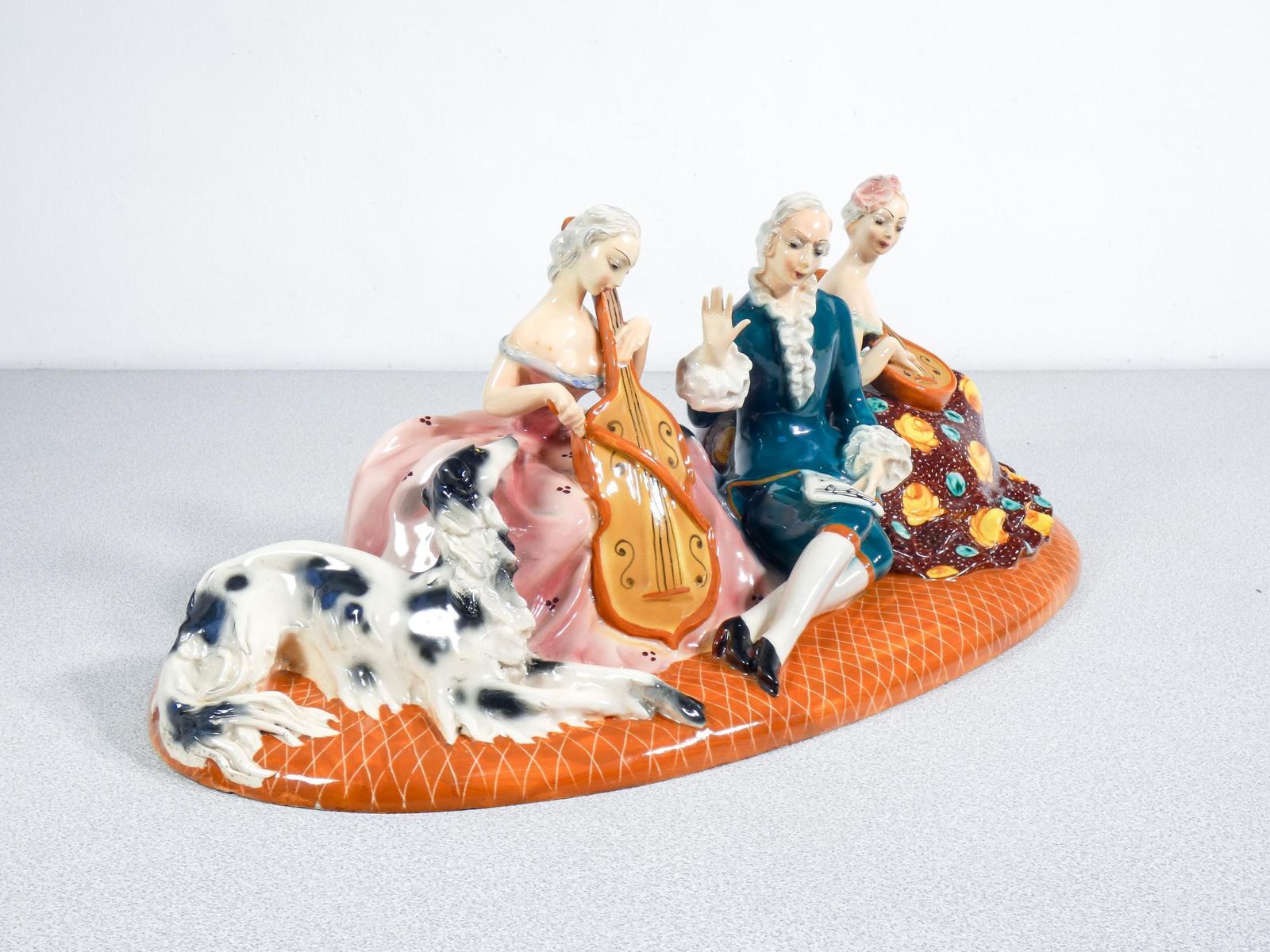 Ceramic Sculpture "Concert With Musicians And Dog," Mica. Italy, 50s photo vinterior
