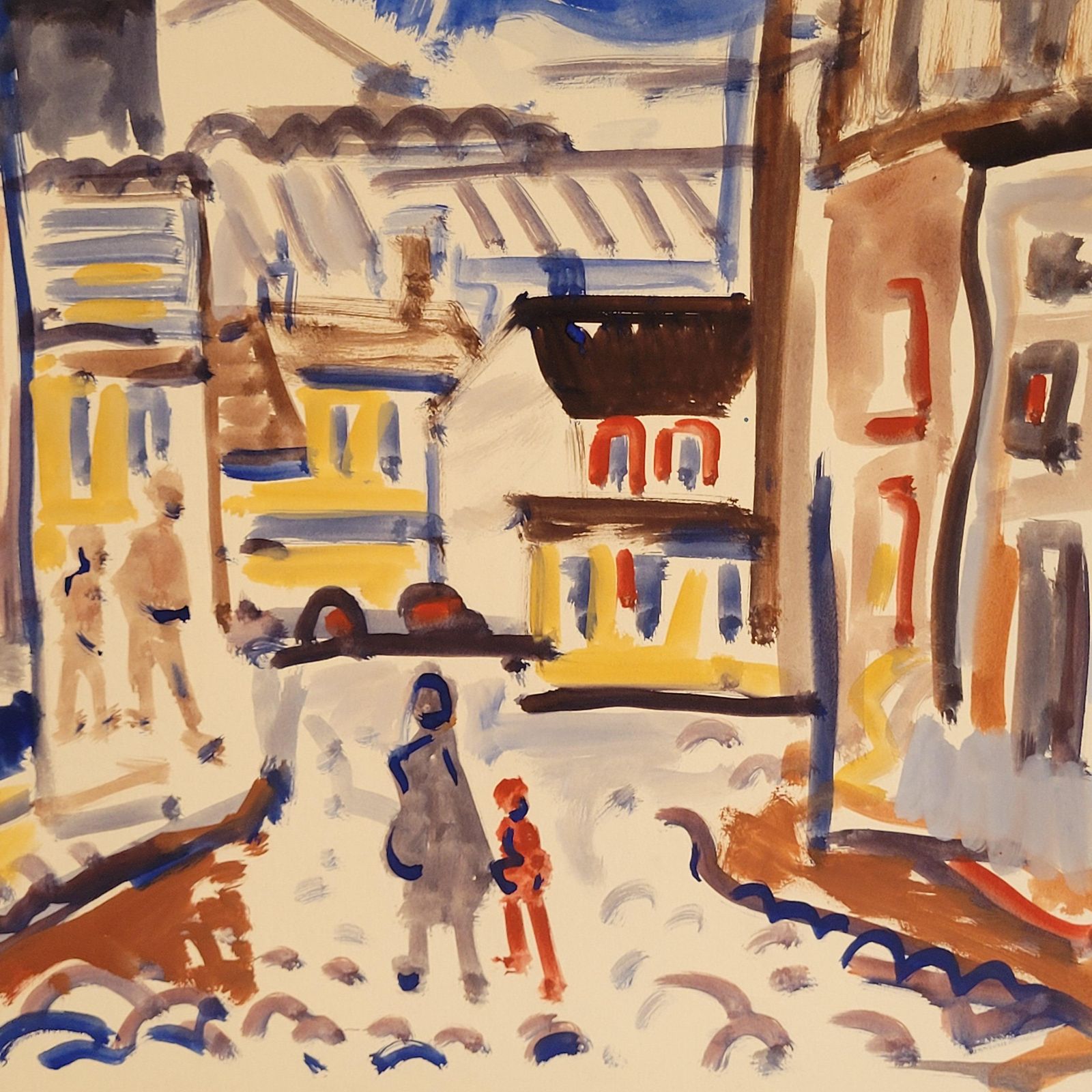 Abstract Expressionist French Urban Scene. Gouache On Paper. 50cm X 65cm From 1976 By André Pierard photo for sale