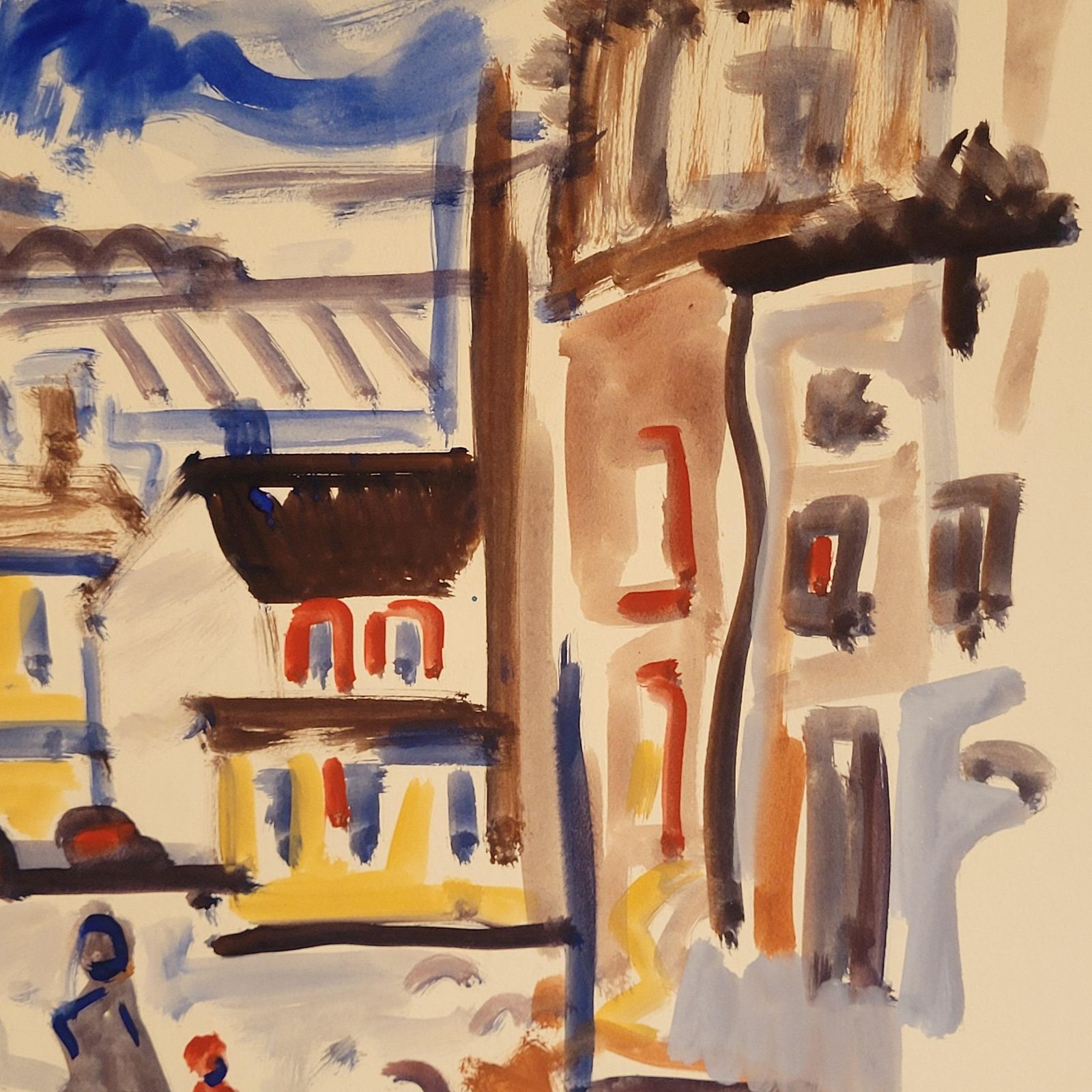 Abstract Expressionist French Urban Scene. Gouache On Paper. 50cm X 65cm From 1976 By André Pierard photo vinterior