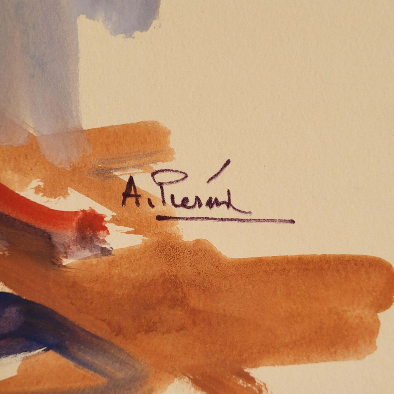 photo for sale Abstract Expressionist French Urban Scene. Gouache On Paper. 50cm X 65cm From 1976 By André Pierard