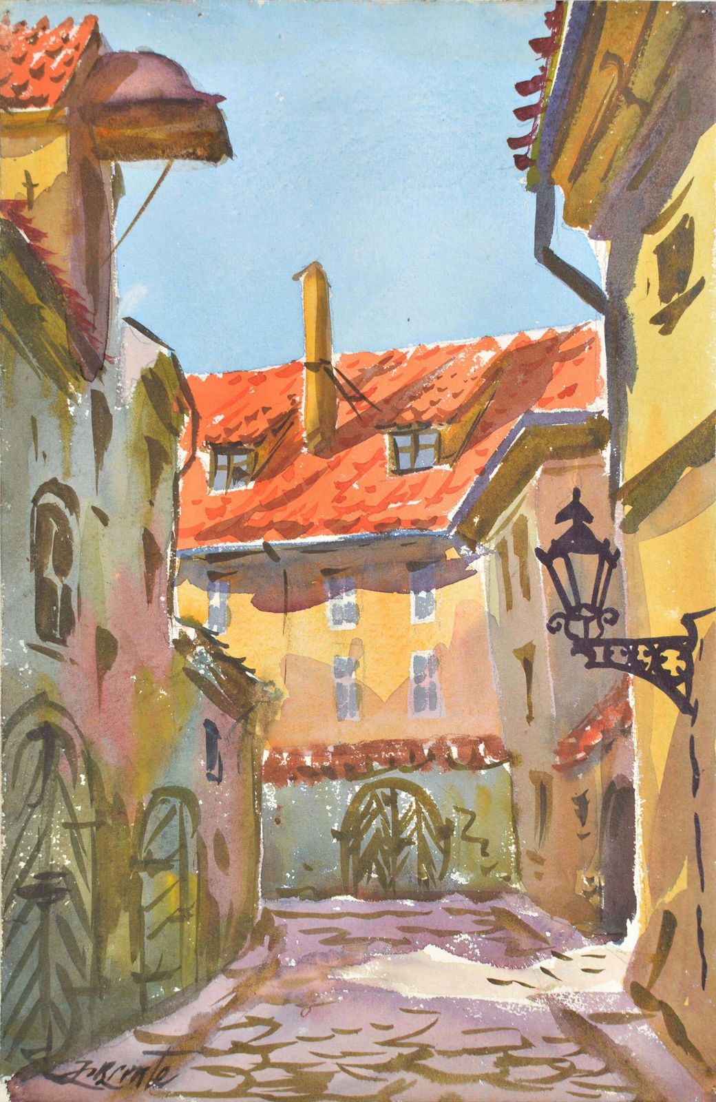 Janis Brektestreet In Old Riga. 1956. Watercolor, Paper. 23x15 Cm. Signed1956