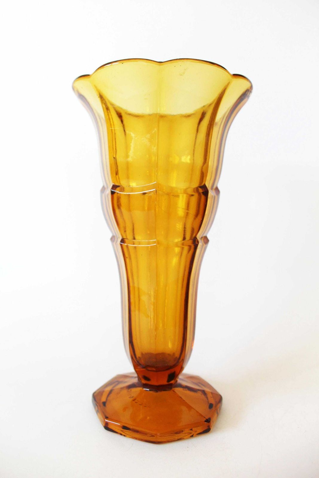 photo furniture Tall Vintage Art Deco Amber Glass Vase, Pressed Glass, Tulip Vase, Trumpet Vase, Scailmont Belgium