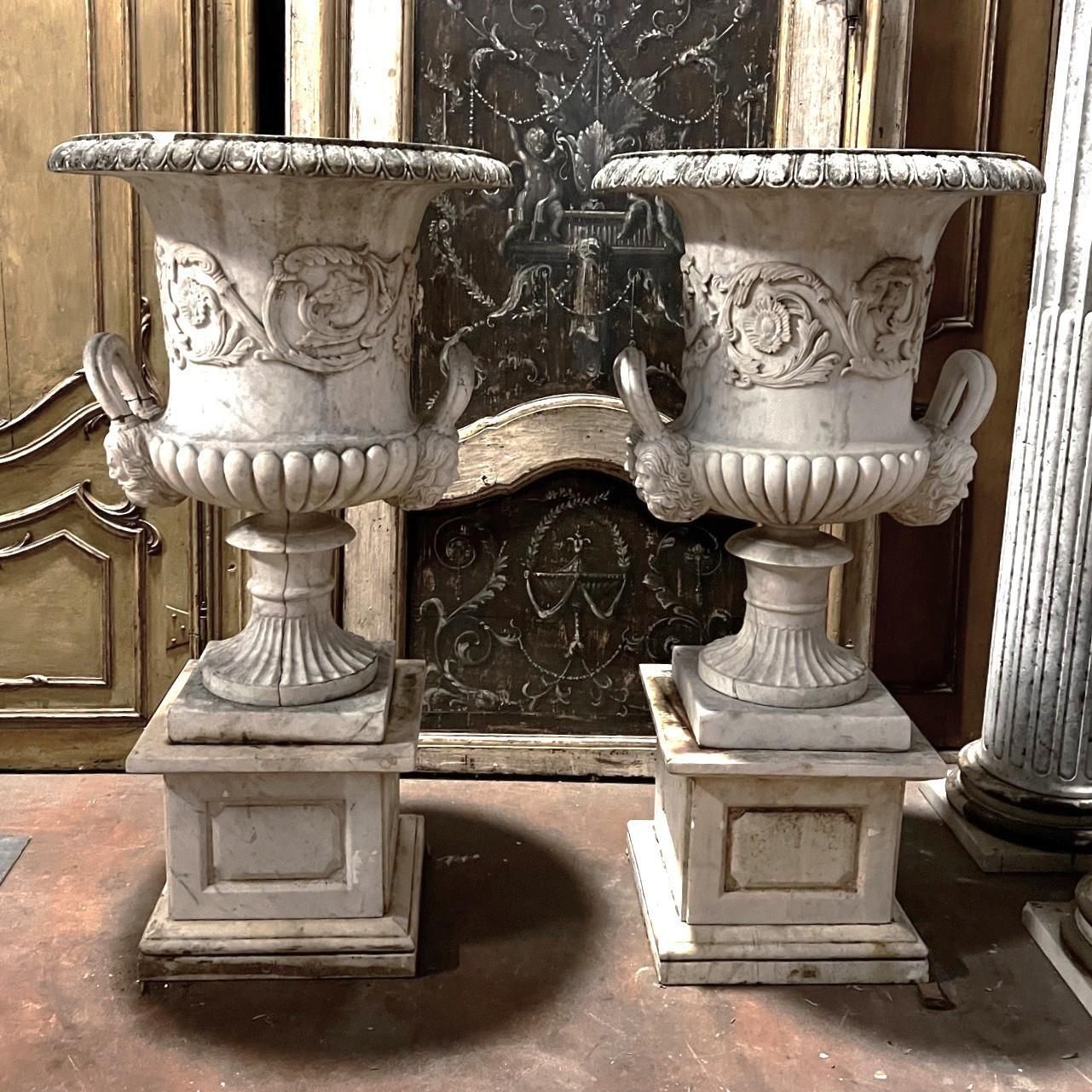 Pair Of Vases In Carrara Marble, Italy photo furniture