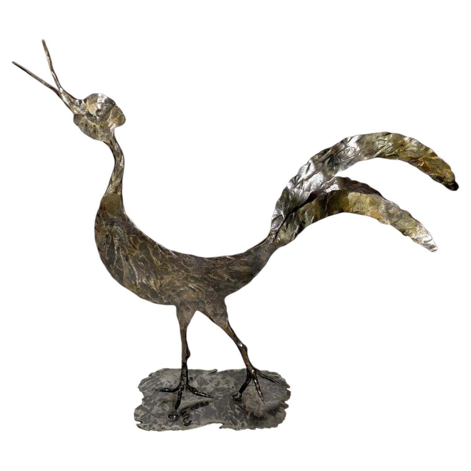 Metal Rooster Sculpture, Signed, France, 1970