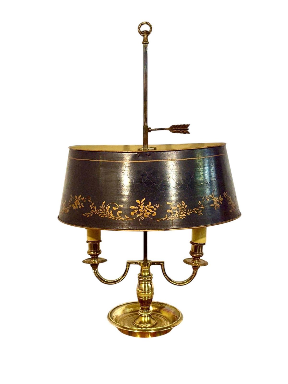 19th Century French Gilt Bronze Bouillotte Lamp With Tole Shade photo furniture
