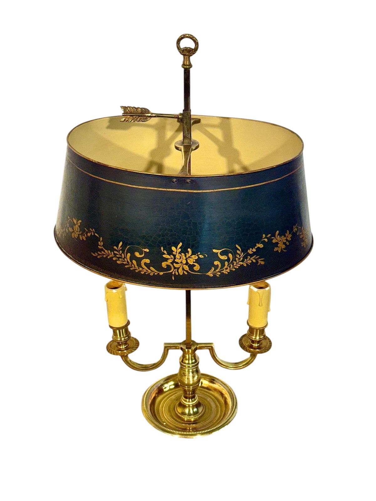 19th Century French Gilt Bronze Bouillotte Lamp With Tole Shade photo vinterior