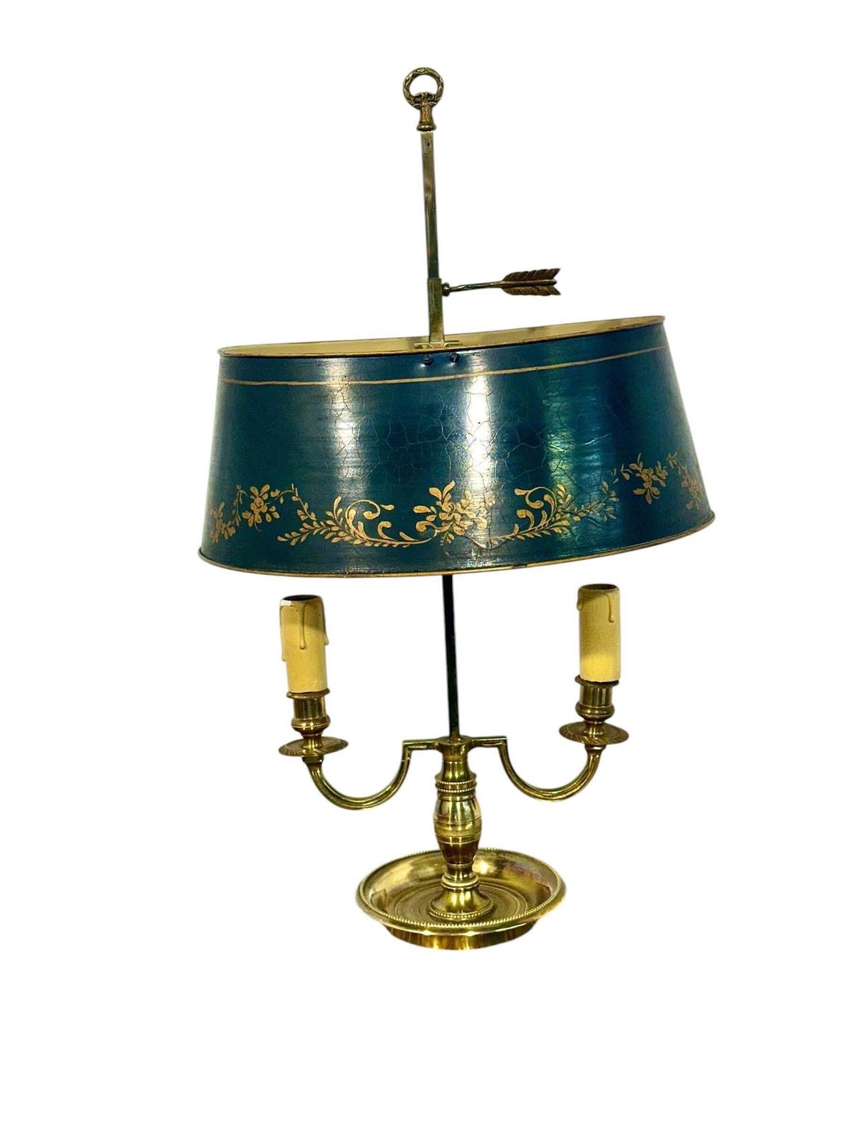 photo vintage 19th Century French Gilt Bronze Bouillotte Lamp With Tole Shade