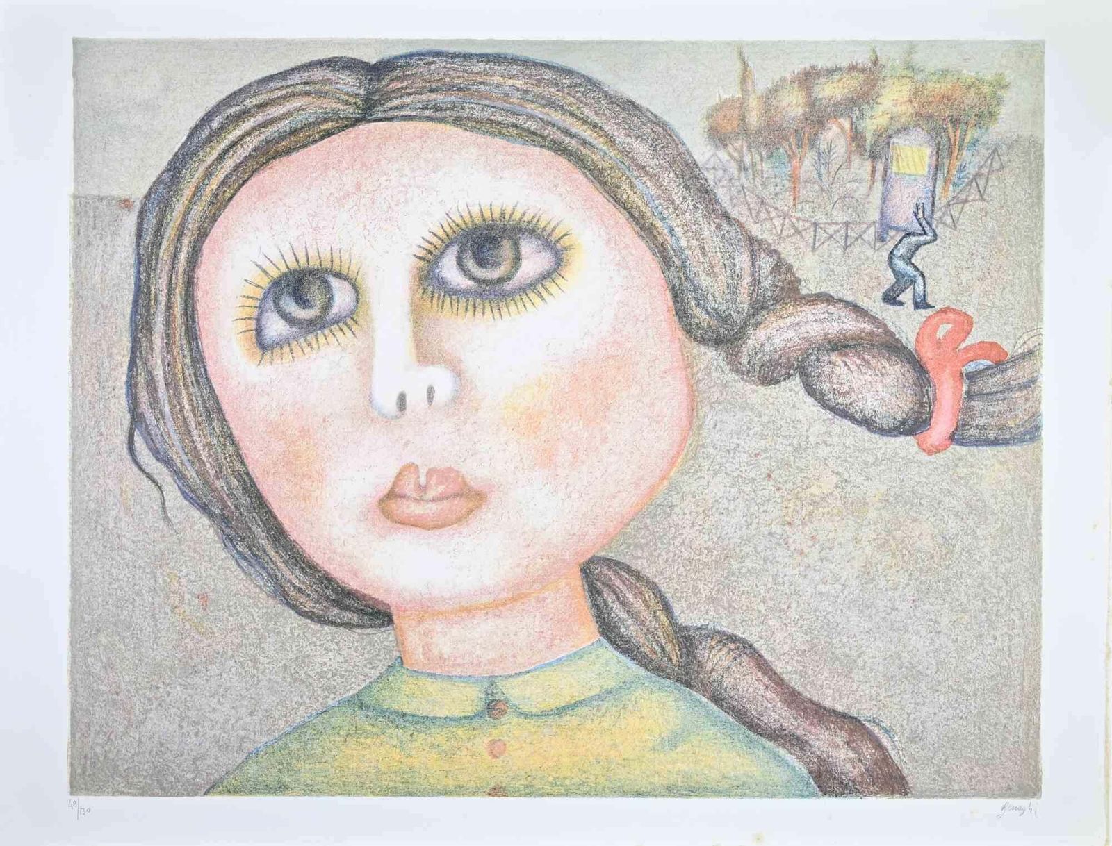 Enrico Benagliaportrait Of A Girl   Lithograph By Enrico Benaglia   1980s1980s