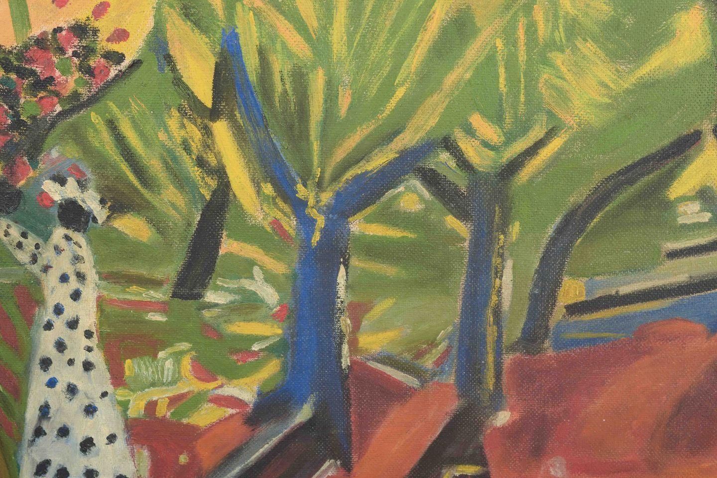 C. Grahn. Abstract Composition With Trees And Figure. Oil On Panel. 1958 photo for sale