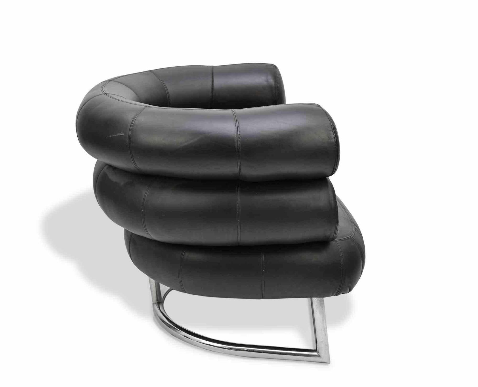 Bibendum Black Leather Chair By Eileen Gray, 1980s photo vintage