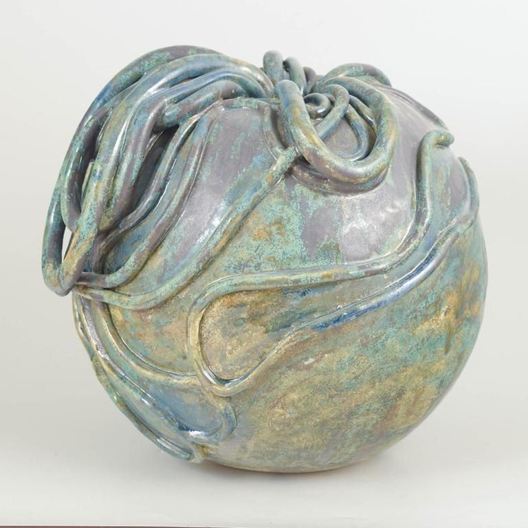 Vase en grès de l'artiste danoise contemporaine Christina Muff, à glaçure turquoise photo for sale