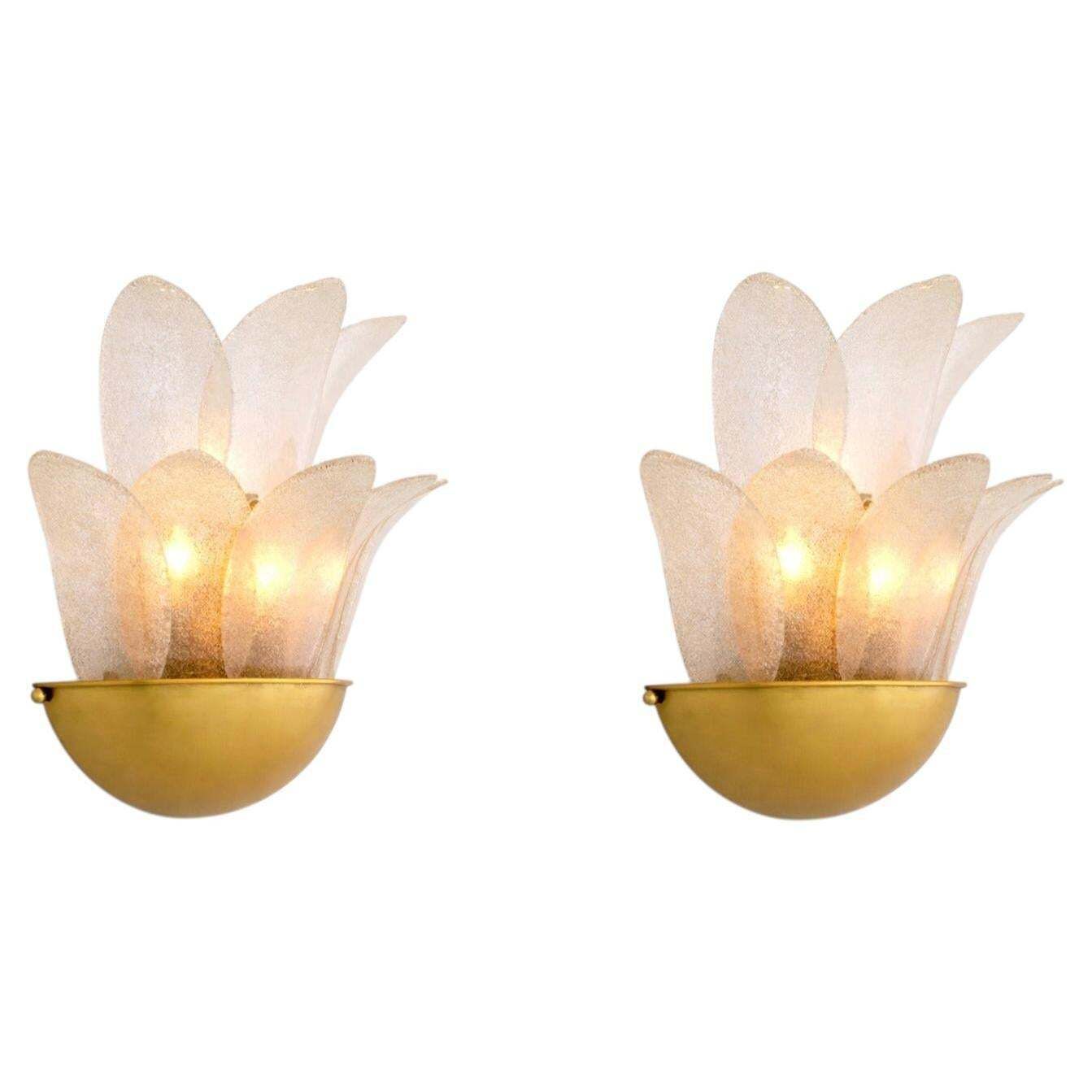Pair Of Wall Lamps Antique Brass And Light Smoke Glass