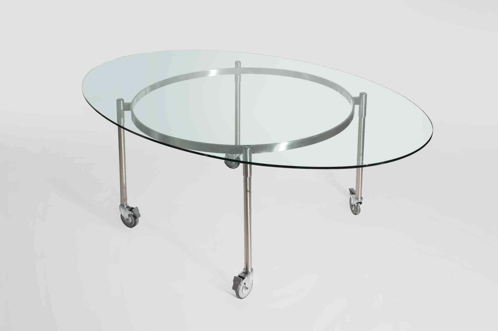 Modernist Glass And Steel Occasional Table On Castors   Italy   1970s photo for sale
