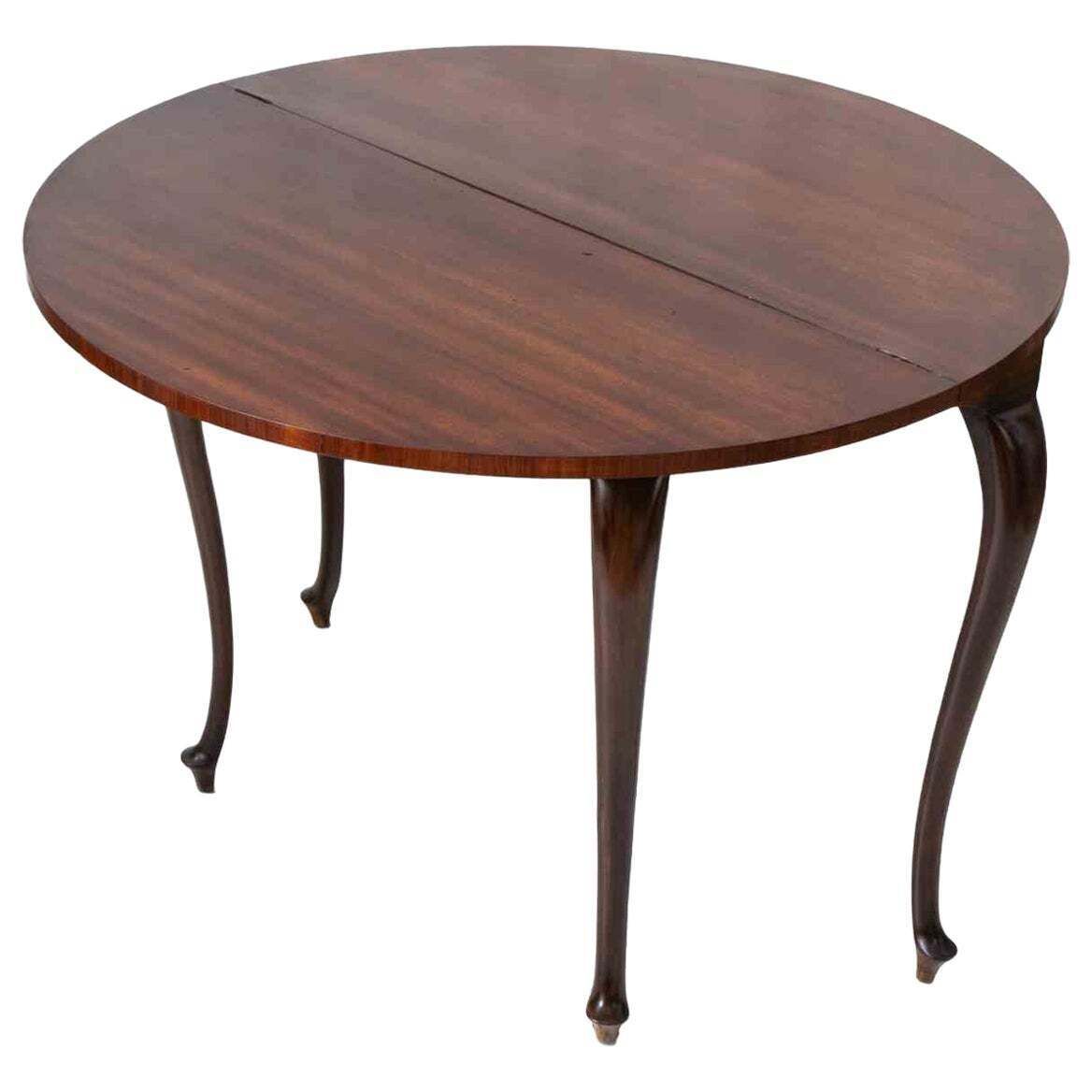 Vintage Walnut George III Style Demi Lune Folding Game Table  England 1950s
