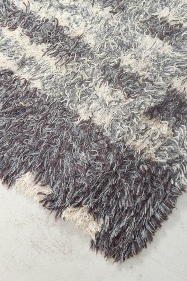 Scandinavian Designer. Rya Carpet, Geometric Pattern In Shades Of Grey And Cream photo furniture
