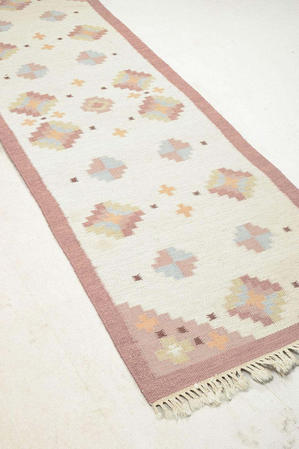 Chemin de table rölakan en laine à motif géométrique, designer textile suédois, années 1960 photo Textiles