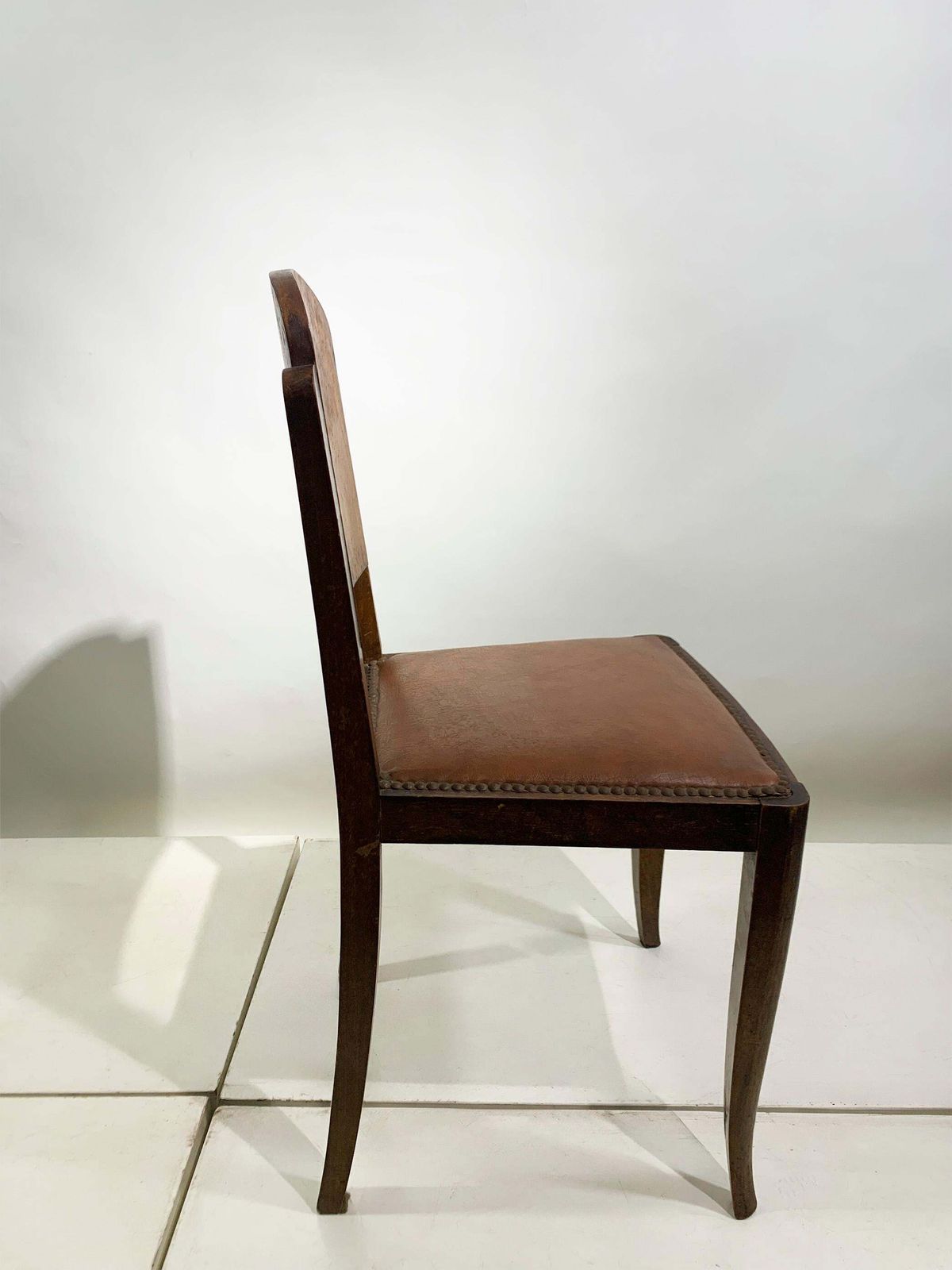 Set Of Six French Art Deco Walnut Dining Chairs With Arched Backs, France, 1930s photo vinterior
