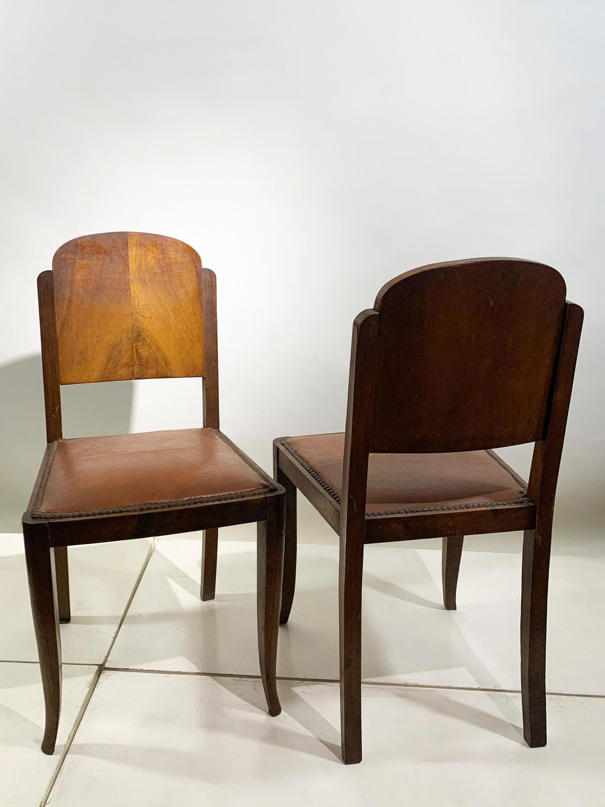 photo furniture Set Of Six French Art Deco Walnut Dining Chairs With Arched Backs, France, 1930s