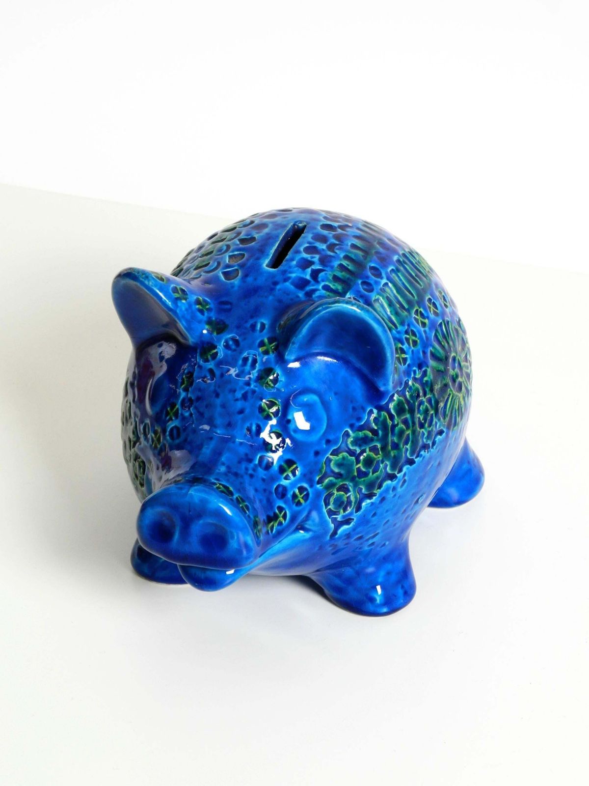 photo vinterior 1960s Large Rimini Blu Ceramic Pig Money Box By Aldo Londi For Bitossi Italy