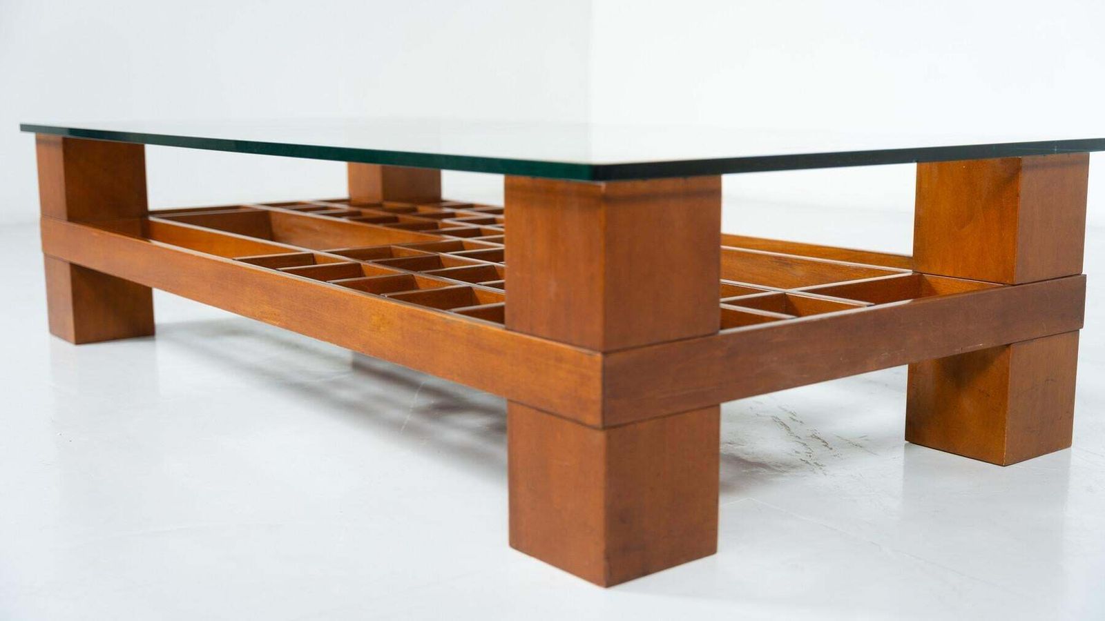 Mid Century Modern Coffee Table, Wood And Glass, Italy, 1960s photo for sale