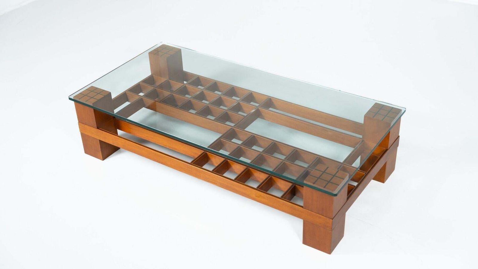 Furniture Mid Century Modern Coffee Table, Wood And Glass, Italy, 1960s photo