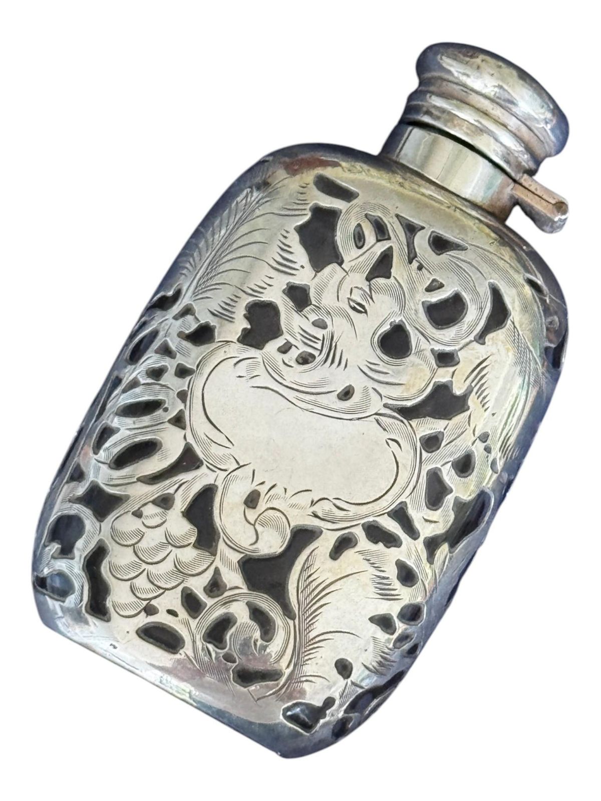 Home Decor An Early 20th Century Art Nouveau Style Silver Overlaid Glass Flask photo