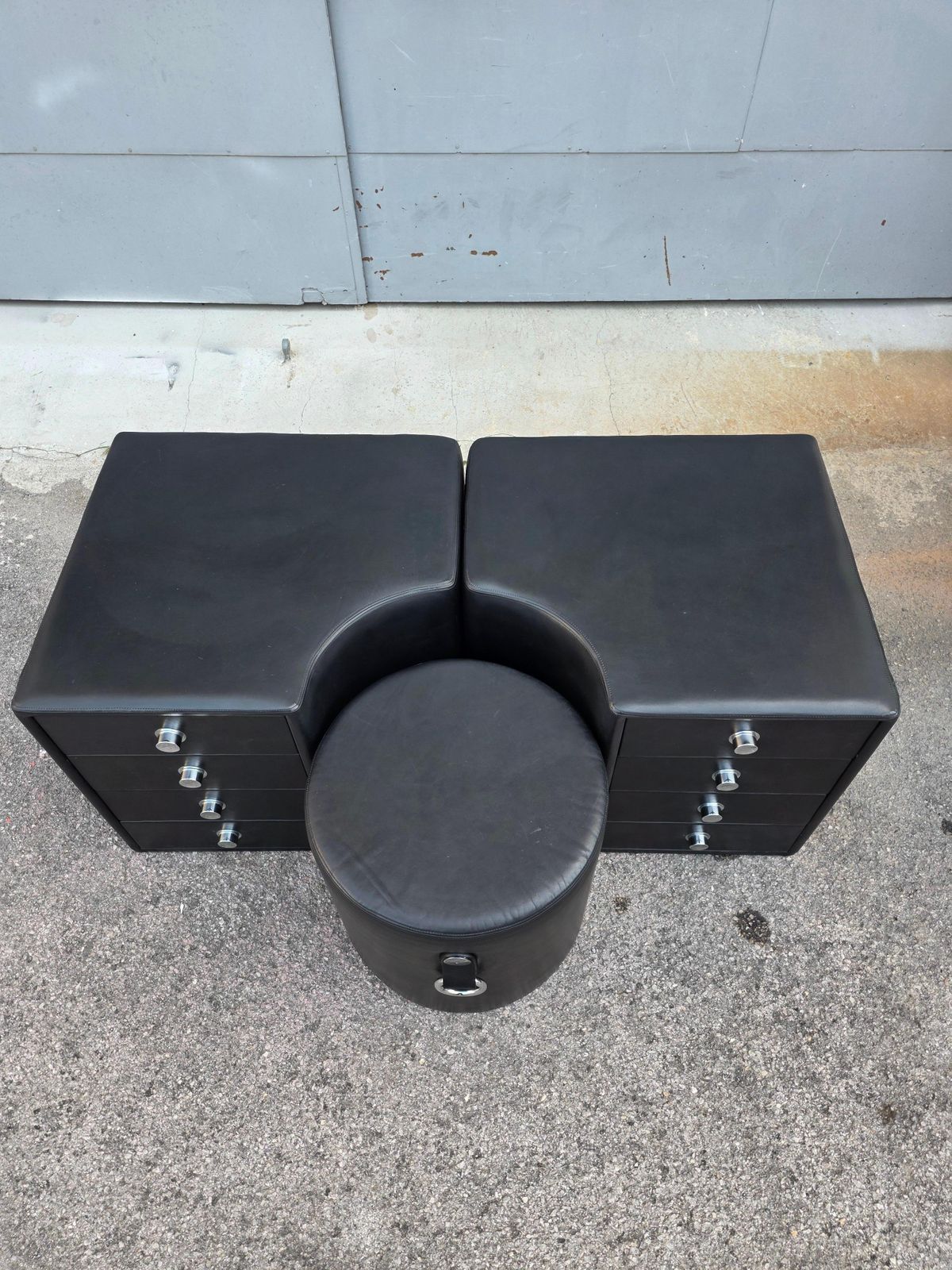Chest Of Drawers With Stool Black Leather 1970 Guido Faleschini For I4 Mariani photo vintage