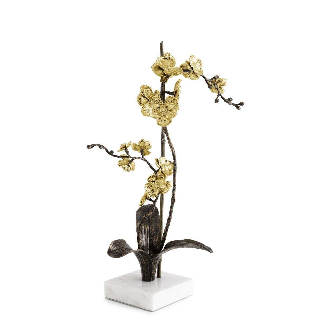 Pair Of Large Gold Metal Orchid Stem Sculptures, Contemporary Style photo for sale