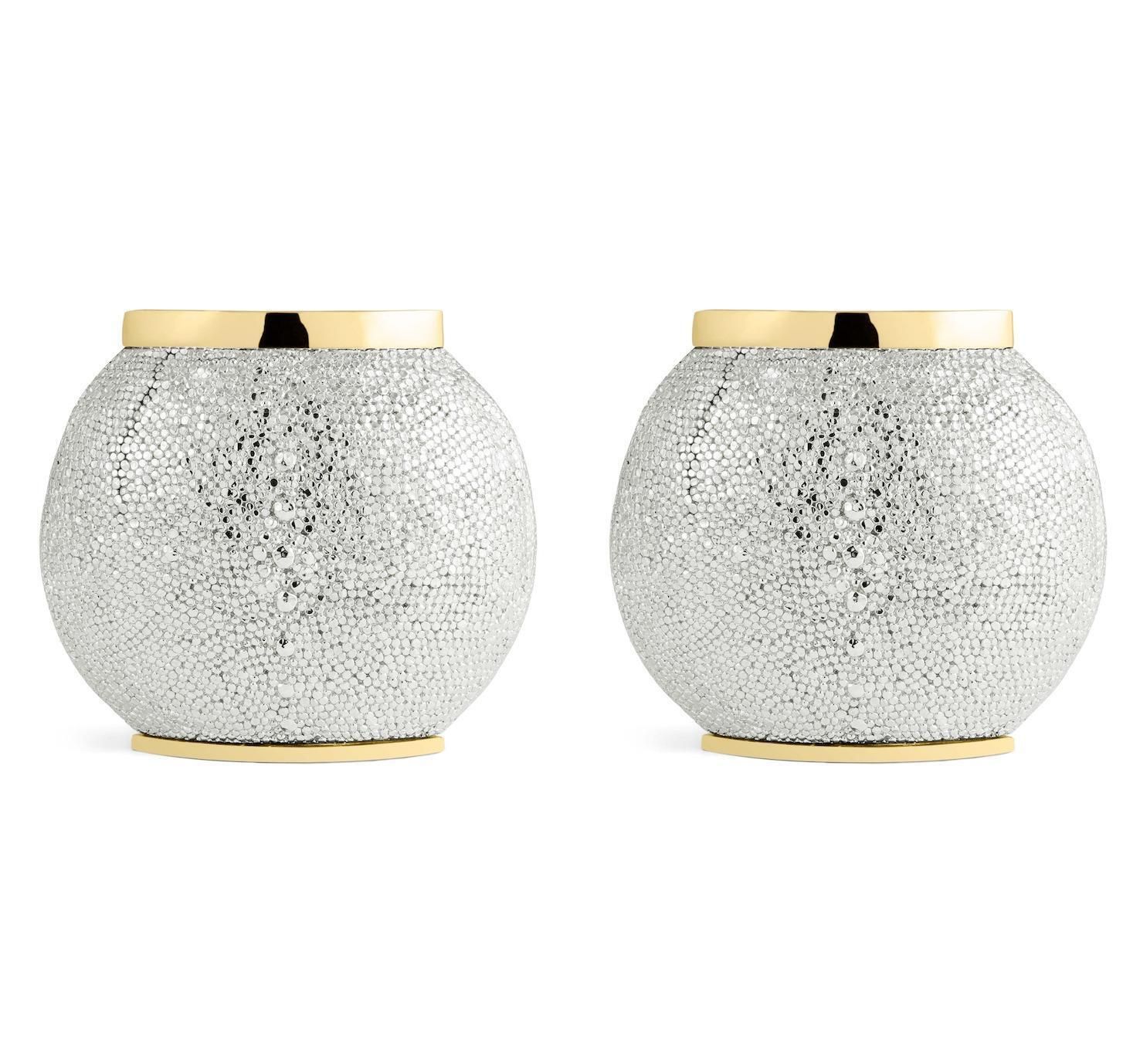 Pair Of Small Contemporary Silver Metal & Glass Shagreen Vase photo buy