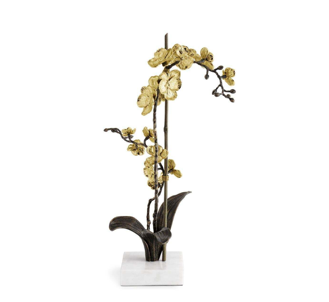 Set Of Small Orchid Sculptures In Patinated Brass With Marble Base photo buy