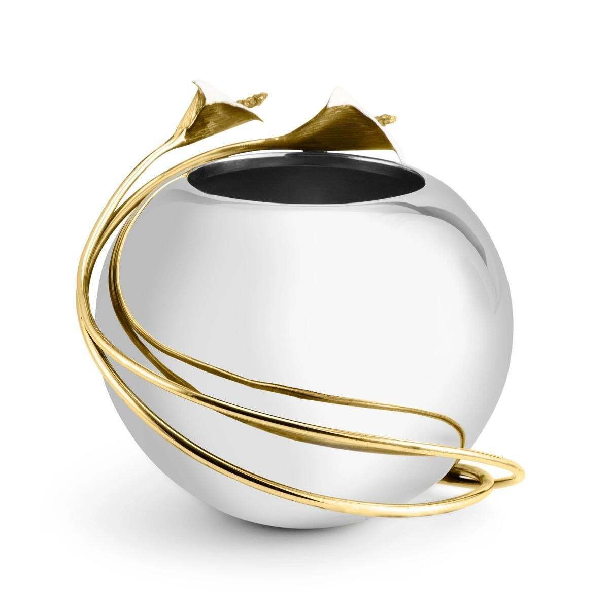 Small Contemporary Silver And Gold Metal Calla Lily Vase Bowl photo for sale