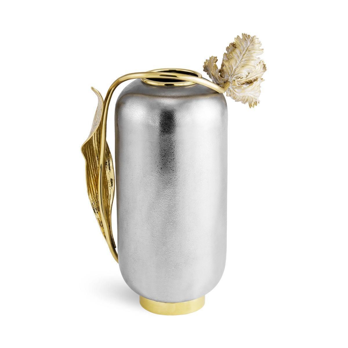 Pair Of Large Contemporary Silver And Gold Metal Tulip Vase photo for sale