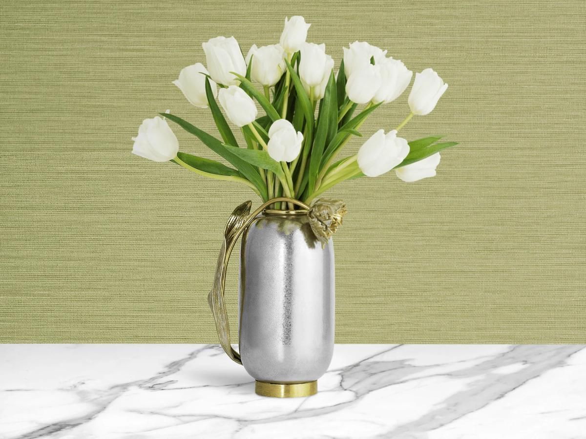 Pair Of Large Contemporary Silver And Gold Metal Tulip Vase photo Home Decor