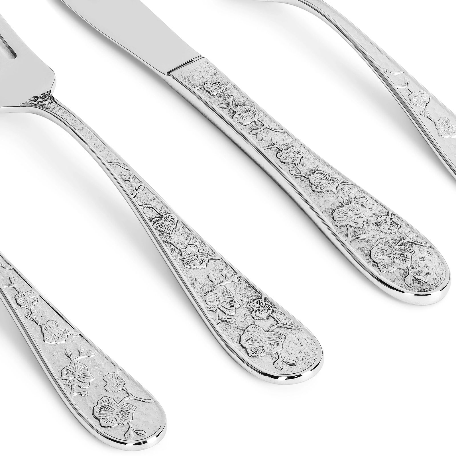 Ten Set Of 5 Piece Contemporary Silver Stainless Steel Floral Flatware photo Home Decor