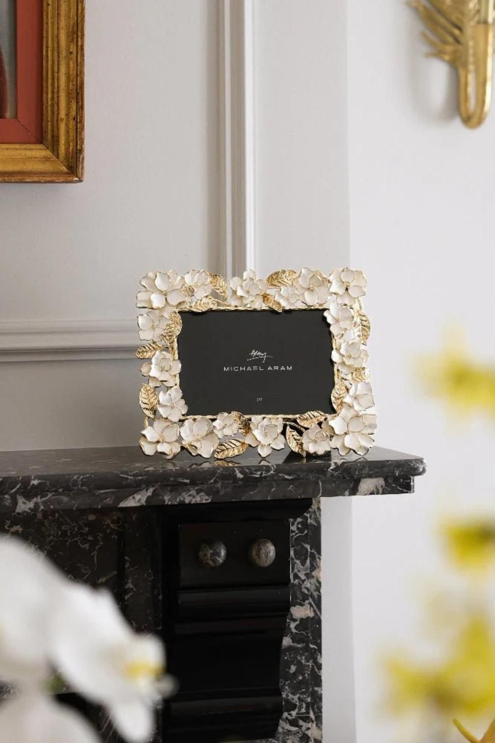 photo furniture Set Of Four Contemporary Gold Metal & Enamel Floral Photo Frame