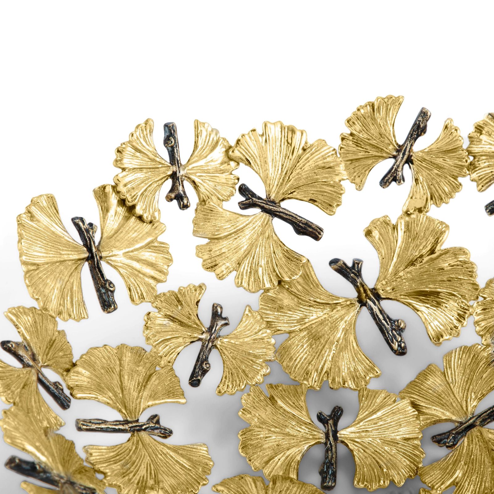 Set Of 3 Contemporary Gold Toned Metal Ginkgo Leaf Decorative Bread Basket photo furniture