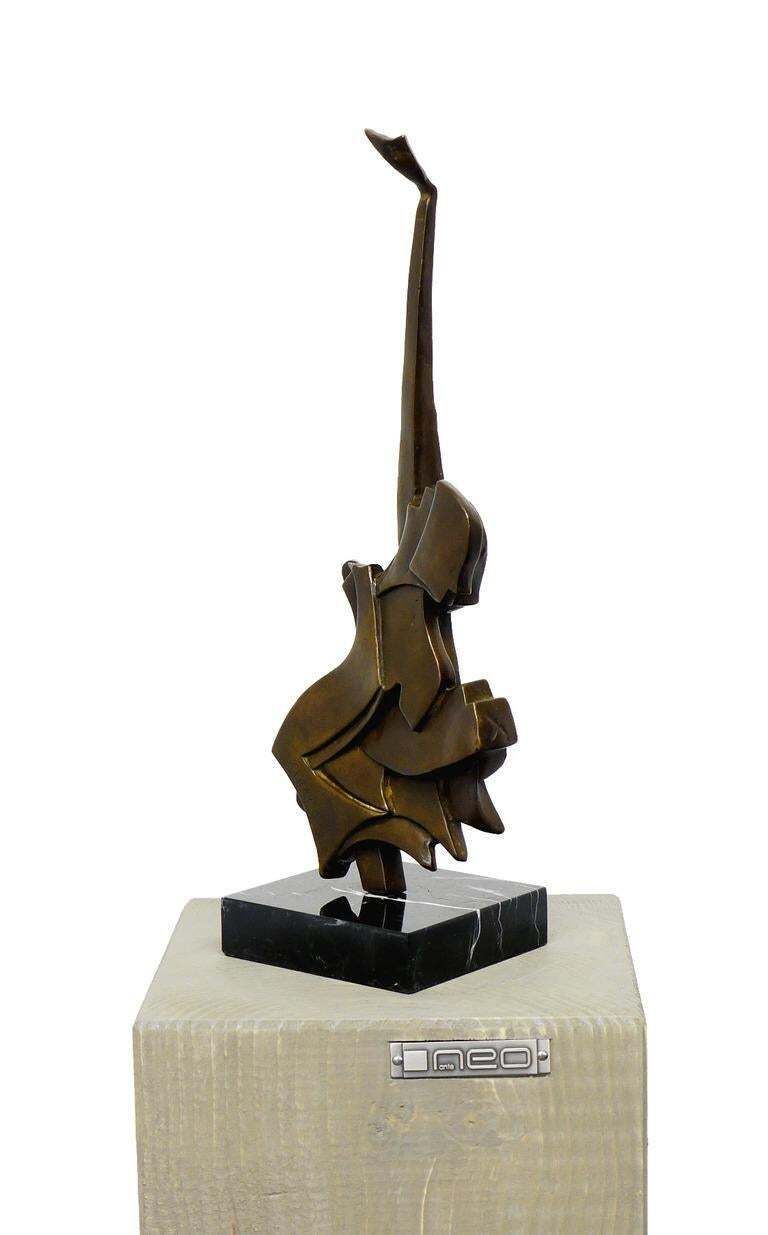Modern Cubist Bronze Guitar Sculpture In Brown Patina photo furniture