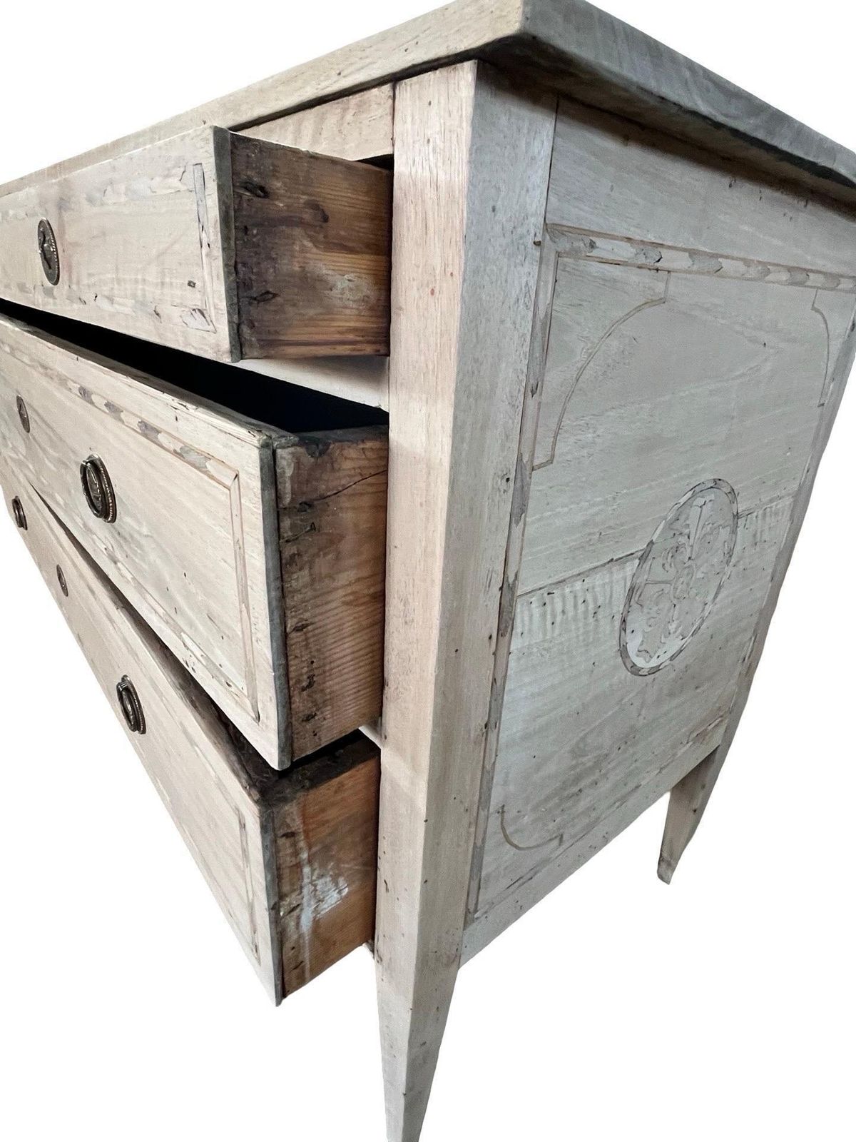 photo for sale Italian Neoclassical Bleached Walnut Chest Of Drawers / Commode With Inlay