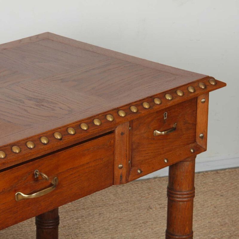 Oak And Brass Desk In The Style Of Charles Dudouyt, 1940 photo for sale