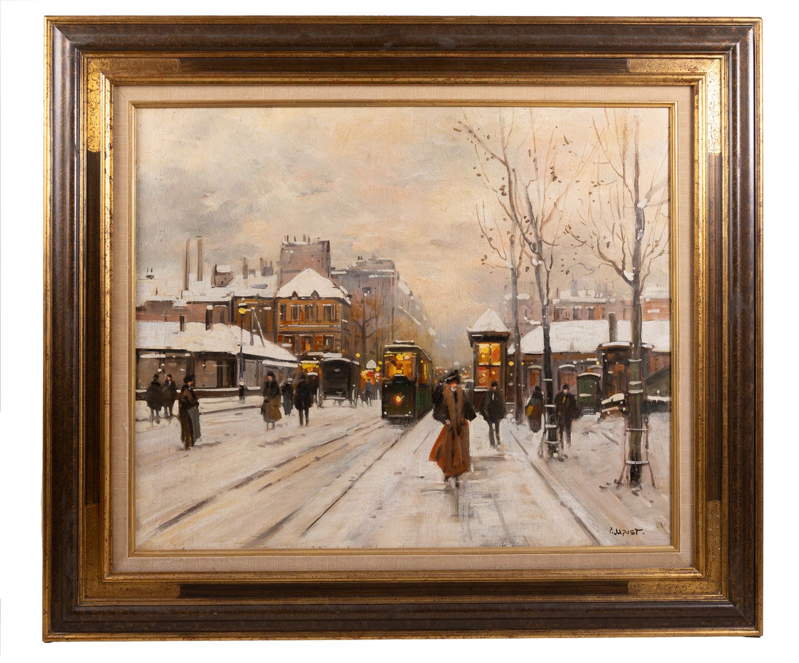Pierre Jacquet (XXe siècle) : « Paris, Les Boulevards Sous La Neige », huile sur panneau
